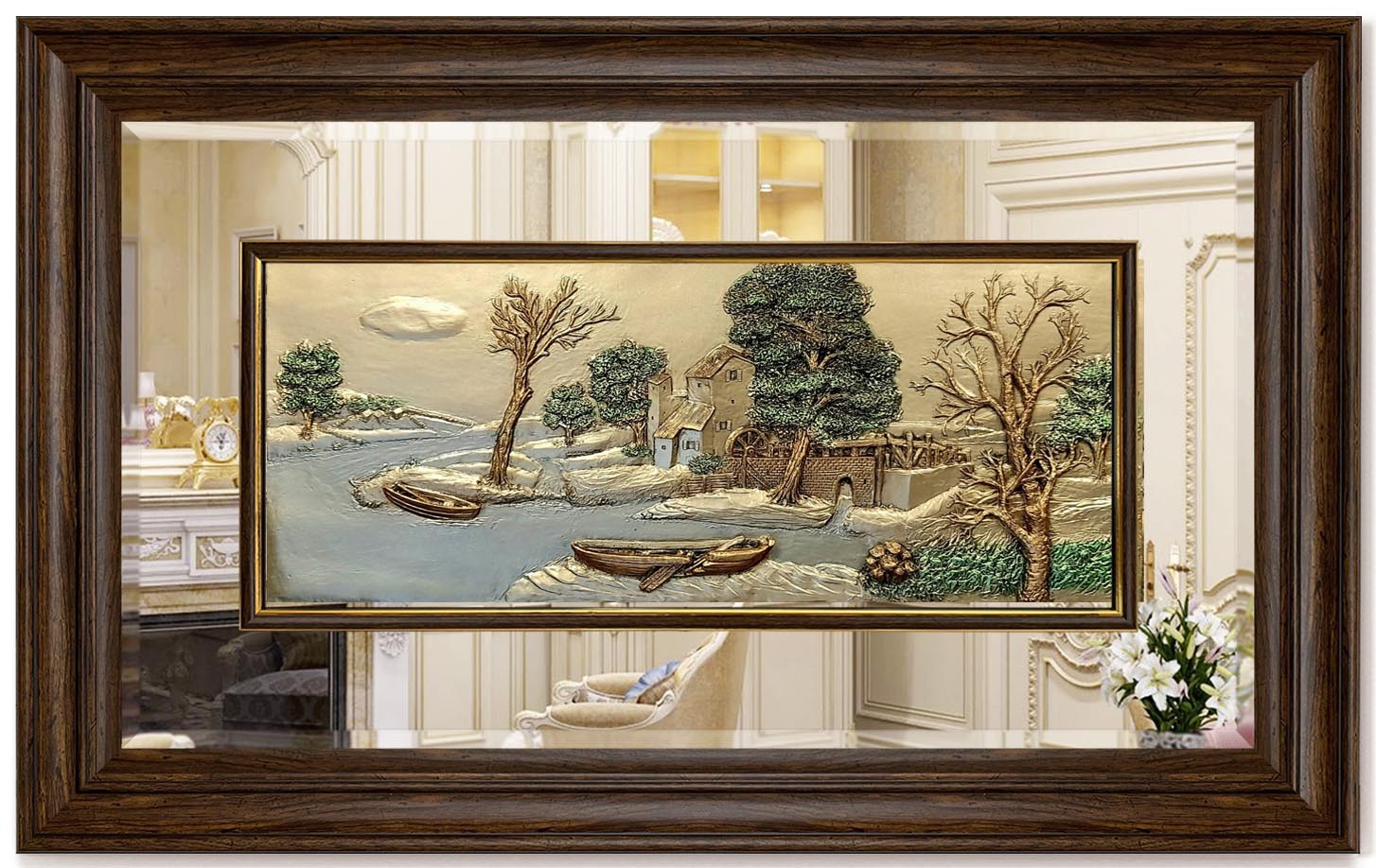 Modern  3D Sculpture Tableau - large - Boat - Brown