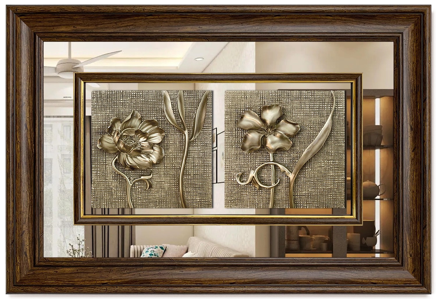 Modern  3D Sculpture Tableau - big - roses - Brown