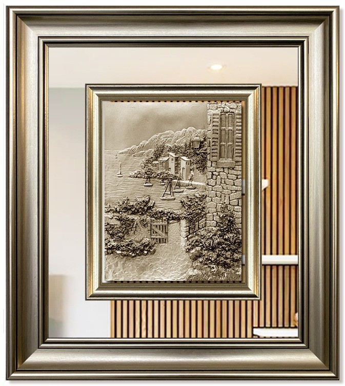 Modern  3D Sculpture Tableau - small - Country house with sea view - Silver