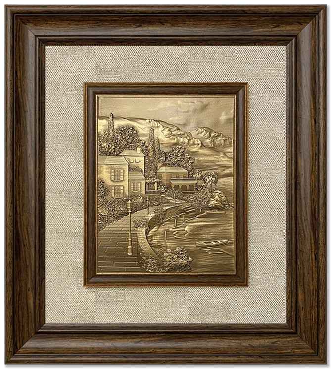 Modern  3D Sculpture Tableau - small - sea with mountain - Brown