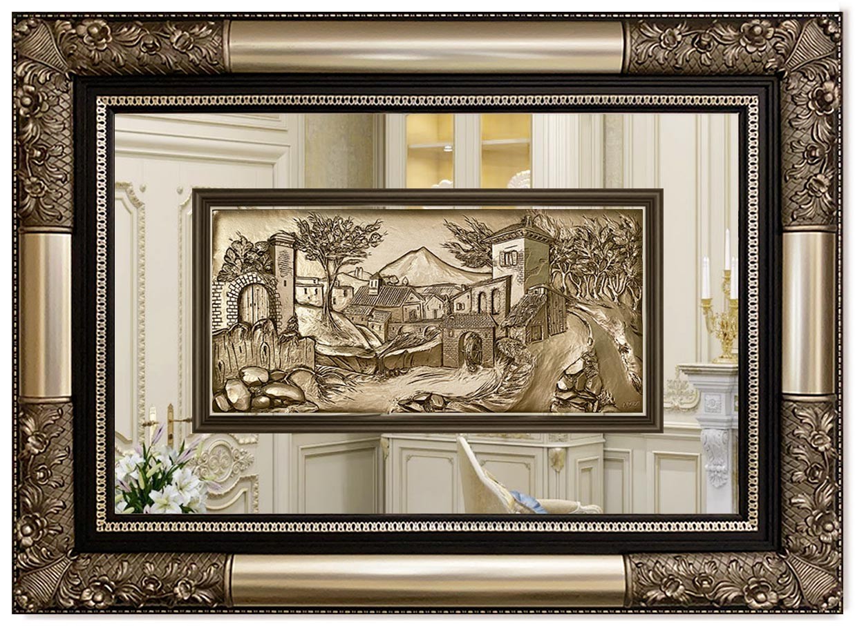 Classic Modern  3D Sculpture Tableau - Village - silver