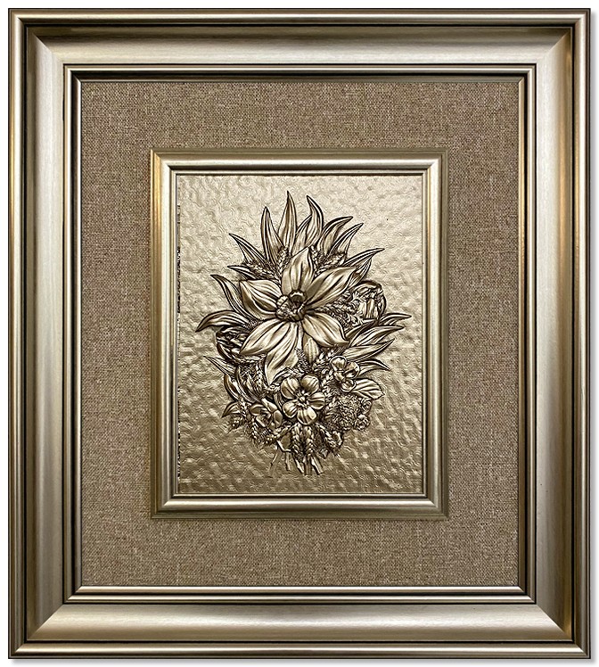 Modern  3D Sculpture Tableau - small - roses - silver