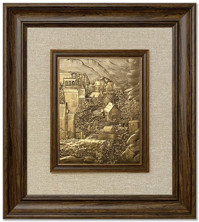 Modern  3D Sculpture Tableau - small - mountain village - Brown