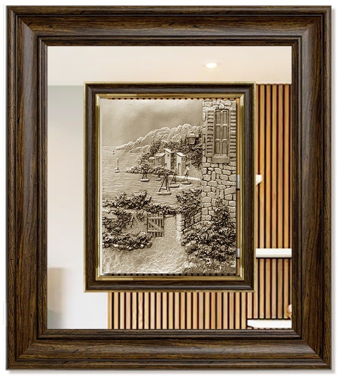 Modern  3D Sculpture Tableau - small - Country house with sea view - Brown