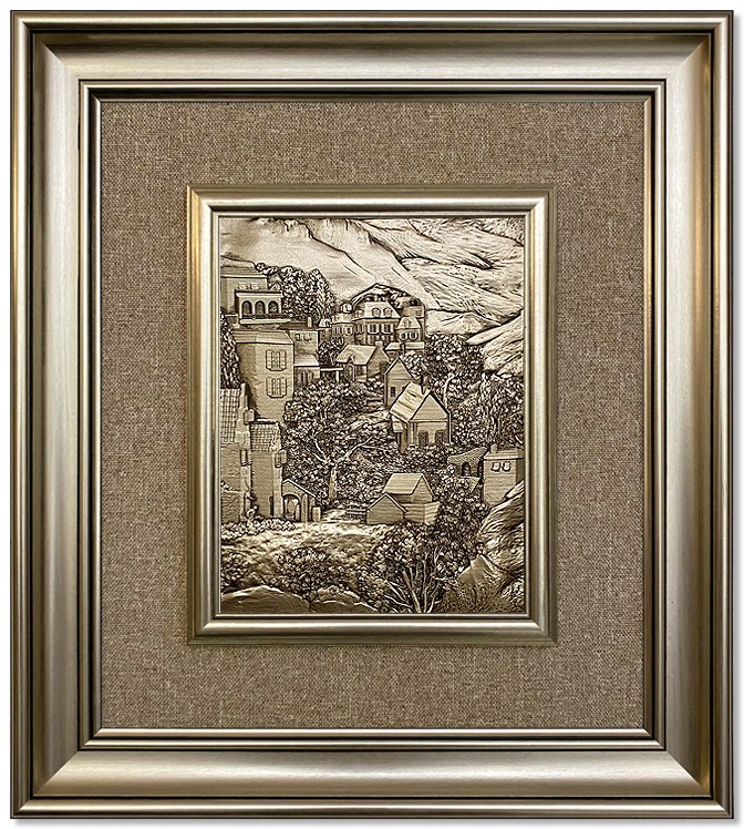 Modern  3D Sculpture Tableau - small - mountain village - silver