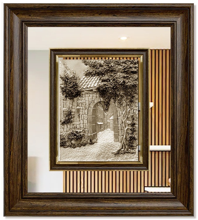 Modern  3D Sculpture Tableau - small -old town - Brown