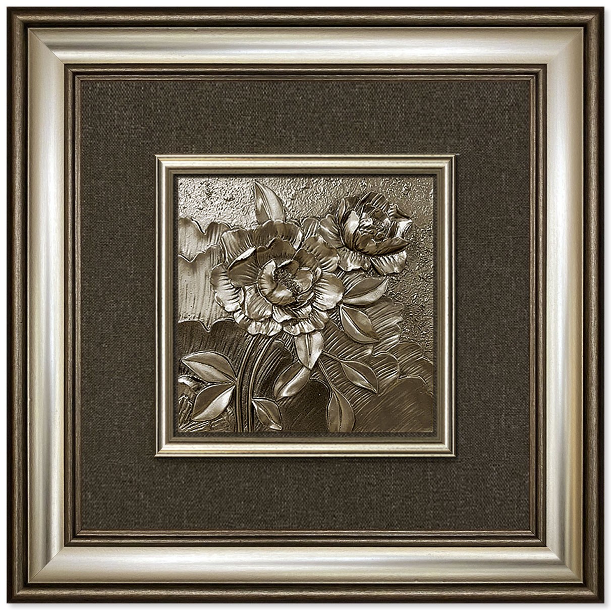 Modern  3D Sculpture Tableau - medium - roses - Silver