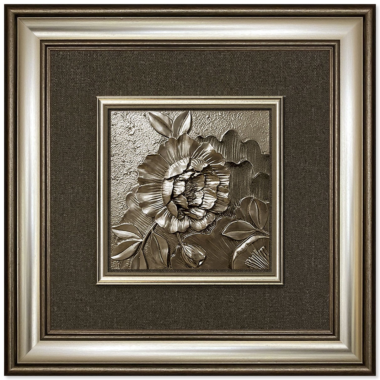 Modern  3D Sculpture Tableau - medium - roses - Silver
