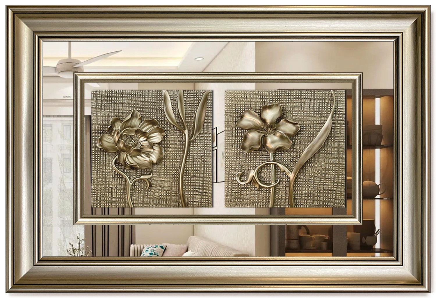 Modern  3D Sculpture Tableau - big - roses - Silver